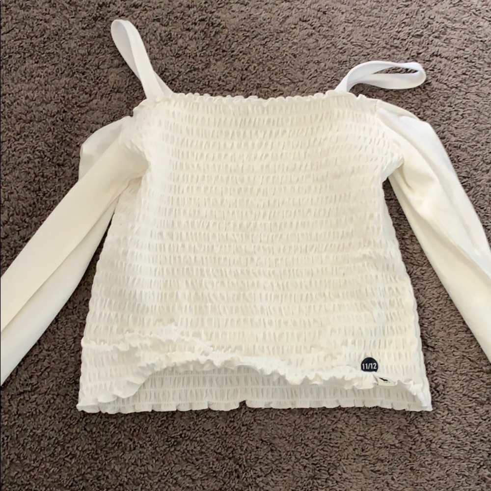 Kids white cold shoulder long sleeve shirt